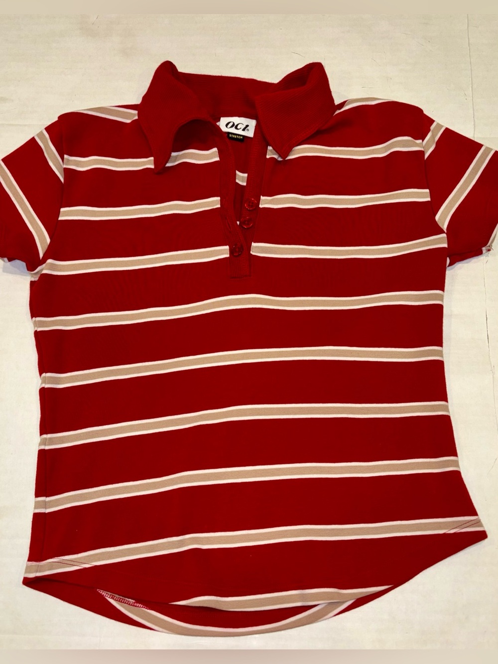 Red Striped Short Sleeve Polo Top